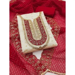 KALINI Ethnic Motifs Embroidered Sequinned Chanderi Butti Silk Unstitched Dress Material-picture-47