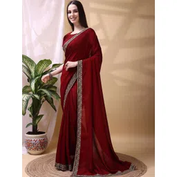 KALINI Ethnic Motifs Embroidered Silk Blend Heavy Work Saree-picture-17