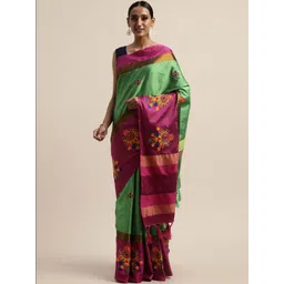 KALINI Ethnic Motifs Embroidered Silk Cotton Handloom Saree-picture-16
