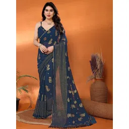 KALINI Ethnic Motifs Gotta Patti Poly Georgette Block Print Saree-picture-21