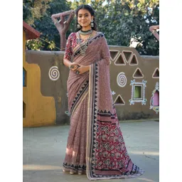 KALINI Ethnic Motifs Kantha Work Block Print Saree-picture-38