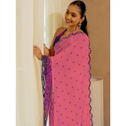 KALINI Ethnic Motifs Mirror Work Poly Georgette Bandhani Saree-picture-33