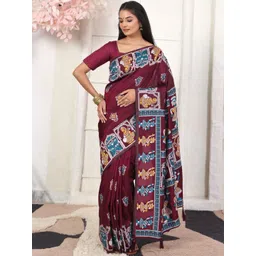 KALINI Ethnic Motifs Printed Block Print Saree With Blouse Piece-picture-36