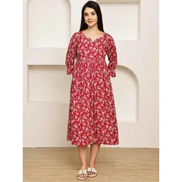 KALINI Ethnic Motifs Printed Cotton Fit and Flare Midi Dress-picture-13