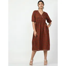 KALINI Ethnic Motifs Printed Fit & Flare Midi Dress-picture-19