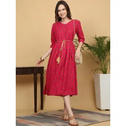 KALINI Ethnic Motifs Printed Fit and Flare Midi Ethnic Dress-picture-10