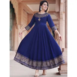 KALINI Ethnic Motifs Printed Fit & Flare Midi Ethnic Dress With Dupatta-picture-35