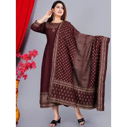 KALINI Ethnic Motifs Printed Fit & Flare Midi Ethnic Dress With Dupatta-picture-20