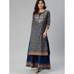 KALINI Ethnic Motifs Printed Gotta Patti Detailed Pure Cotton Straight Kurta With Trouser-picture-24