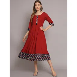KALINI Ethnic Motifs Printed Gotta Patti Fit & Flare Midi Ethnic Dress-picture-29