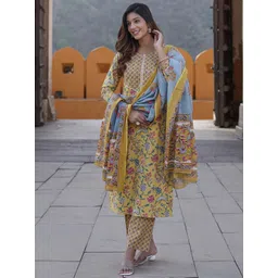KALINI Ethnic Motifs Printed Gotta Patti Pure Cotton Kurta With Trousers & Dupatta-picture-17