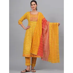 KALINI Ethnic Motifs Printed Gotta Patti Pure Cotton Kurta With Trousers & Dupatta-picture-16