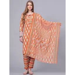 KALINI Ethnic Motifs Printed Gotta Patti Pure Cotton Kurta With Trousers & Dupatta-picture-21