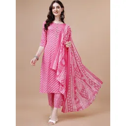 KALINI Ethnic Motifs Printed Gotta Patti Pure Cotton Straight Kurta & Trouser With Dupatta-picture-35