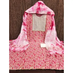 KALINI Ethnic Motifs Printed Gotta Patti Unstitched Dress Material image 4