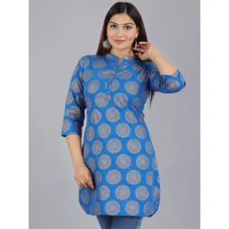 KALINI Ethnic Motifs Printed Mandarin Collar Pure Cotton Pathani Kurti-picture-39