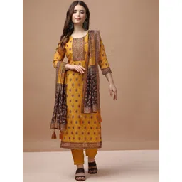 KALINI Ethnic Motifs Printed Regular Beads And Stones Chanderi Silk Kurta with Trousers-picture-20