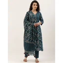 KALINI Ethnic Motifs Printed Regular Pure Cotton Kurta With Trousers & With Dupatta-picture-16