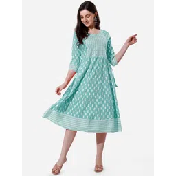 KALINI Ethnic Motifs Printed Round Neck A-Line Ethnic Dress-picture-11