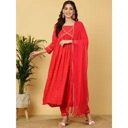 KALINI Ethnic Motifs Printed Thread Work Detailed Anarkali Kurta & Trouser With Dupatta-picture-18