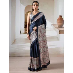 KALINI Ethnic Motifs Satin Block Print Saree-picture-23