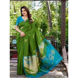KALINI Ethnic Motifs Silk Cotton Handloom Banarasi Saree-picture-24