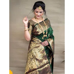 KALINI Ethnic Motifs Woven Design Zari Pure Silk Banarasi Saree-picture-12