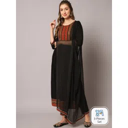 KALINI Ethnic Motifs Yoke Design Mirror Work Pleated Kurta & Trousers With Dupatta-picture-13