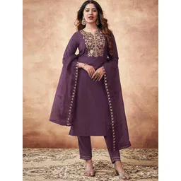 KALINI Ethnic Motifs Yoke Design Regular Thread Work Kurta with Trousers & Dupatta-picture-23