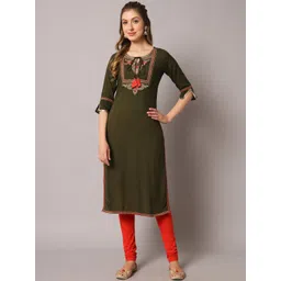 KALINI Ethnic Motifs Yoke Design Tie-Up Neck Thread Work Detail Straight Kurta-picture-12