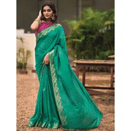 KALINI Ethnic Motifs Zari Silk Blend Bandhani Saree-picture-24