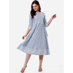 KALINI Ethnic Printed Tie-Up Detail Fit & Flare Ethnic Dress-picture-27