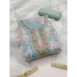 KALINI Floral Embellished Organza Unstitched Dress Material image 1