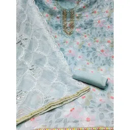 KALINI Floral Embellished Organza Unstitched Dress Material image 2