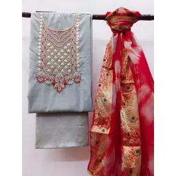 KALINI Floral Embellished Unstitched Dress Material-image-3