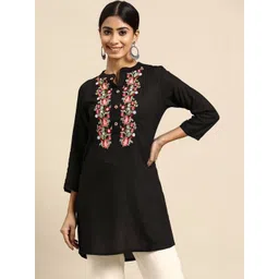 KALINI Floral Embroidered Mandarin Collar Top-image-31