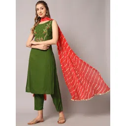KALINI Floral Embroidered Mirror Work Kurta with Trousers & Dupatta-picture-38