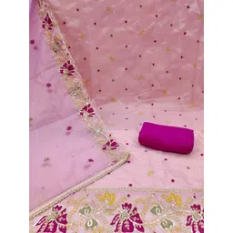 KALINI Floral Embroidered Organza Unstitched Dress Material-picture-24