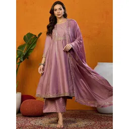 KALINI Floral Embroidered Regular Sequinned Kurta with Palazzos & With Dupatta-picture-21