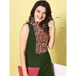 KALINI Floral Embroidered Thread Work Boat Neck Straight Kurta-picture-24
