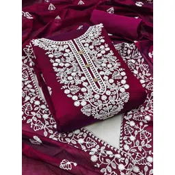 KALINI Floral Embroidered Thread Work Chanderi Cotton Unstitched Dress Material-image-47