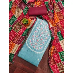 KALINI Floral Embroidered Thread Work Cotton Unstitched Dress Material-picture-16