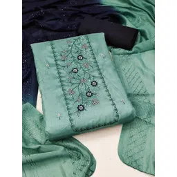 KALINI Floral Embroidered Thread Work Soft Silk Cotton Unstitched Dress Material-picture-27