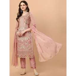 KALINI Floral Embroidered Thread Work Straight Kurta With Trousers & Dupatta-picture-20