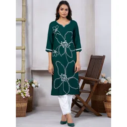 KALINI Floral Embroidered V-Neck Kurti-picture-28