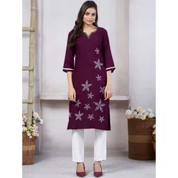 KALINI Floral Embroidered V-Neck Thread Work Thread Work Kurti-picture-35