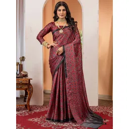 KALINI Floral Poly Crepe Block Print Saree-picture-16