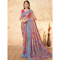KALINI Floral Poly Georgette Designer Saree image 1