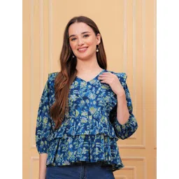 KALINI Floral Print Cotton Peplum Top-image-28