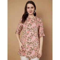 KALINI Floral Print Mandarin Collar Kimono Sleeve Top-image-23